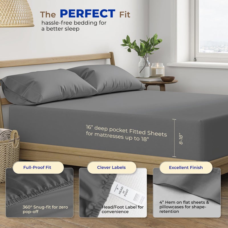 THREAD SPREAD Luxury Pure Egyptian Cotton Sheets Twin XL Size - 600 Thread Count 3 PC Twin XL Sheets Deep Pockets, Cooling Sateen Weave College Dorm Bedding Twin XL, Fits Mattress Upto 18"- Dark Grey - Image 4
